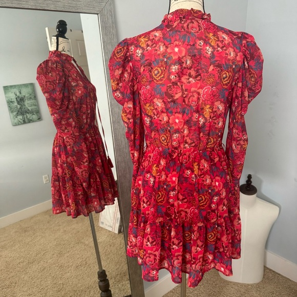 Floral Flying Tomato Dress Ruffled Puffy Shoulder Feminine Cocktail Size M - Picture 4 of 8
